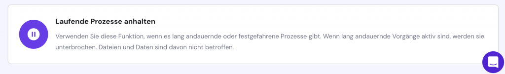 Die Option „Laufende Prozesse anhalten” in hPanel