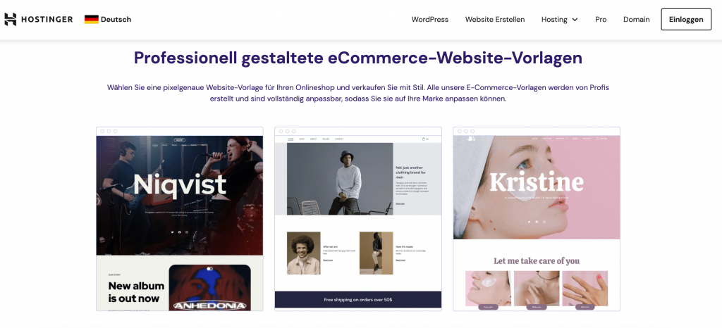 Hostinger Website-Builder-Vorlage auf der Landing Page