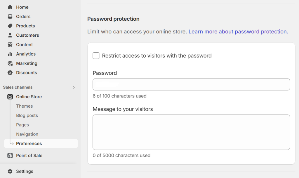 Shopify Passwortschutz