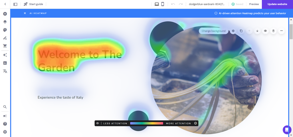 Die KI-Heatmap-Funktion von Hostinger Website Builder, die zeigt, welchen Elementen die Benutzer am meisten Aufmerksamkeit schenken