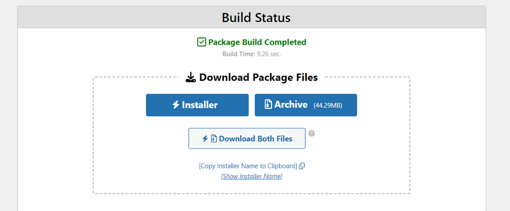 Duplicator website archiv und installer download seite