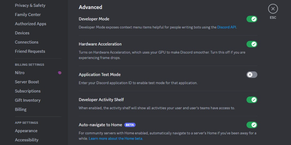 Developer-Mode-Switch in Discord
