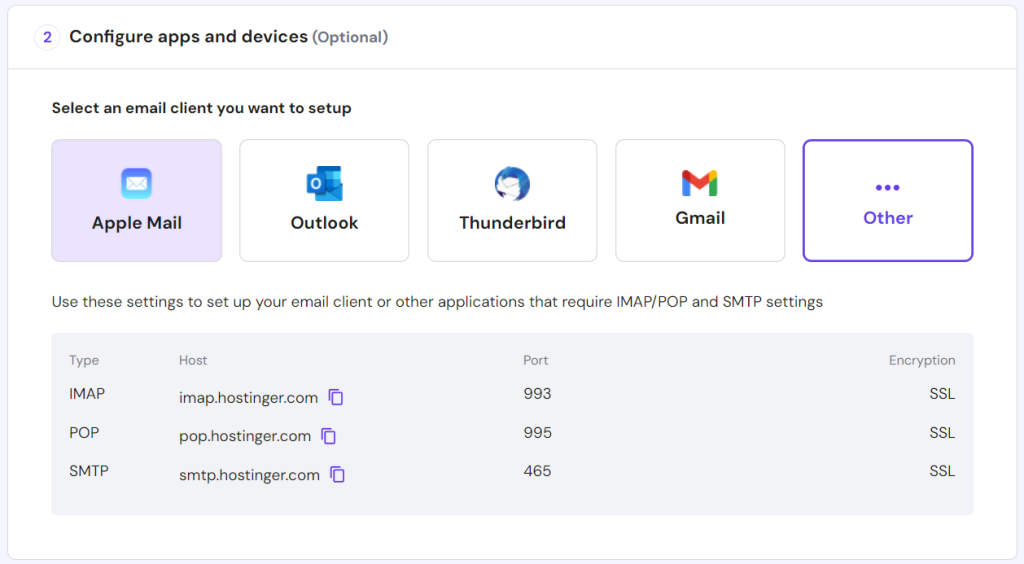 Das Menü Apps und Geräte einrichten in hPanel
