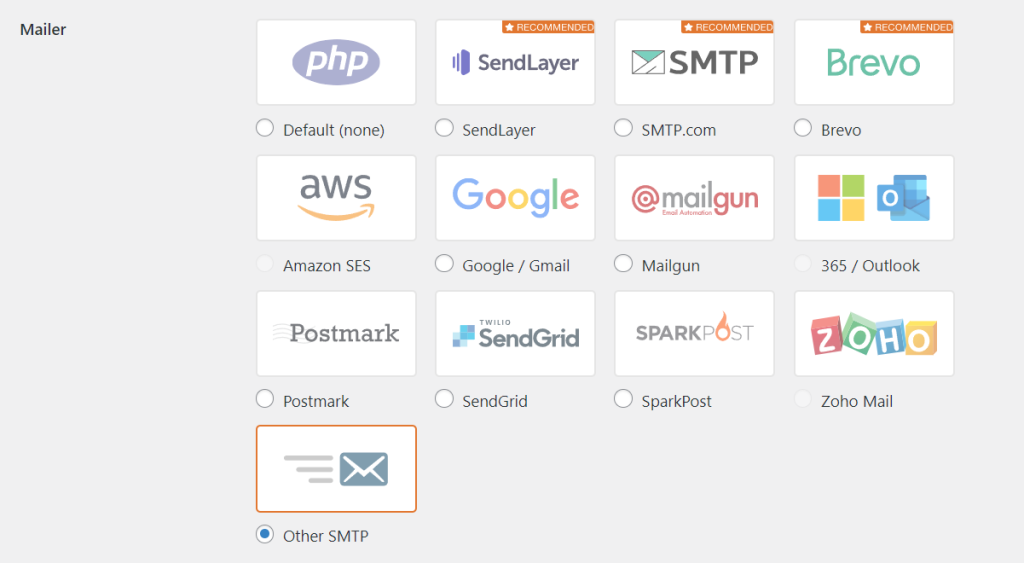 Mailer Auswahl im WP Mail SMTP-Plugin
