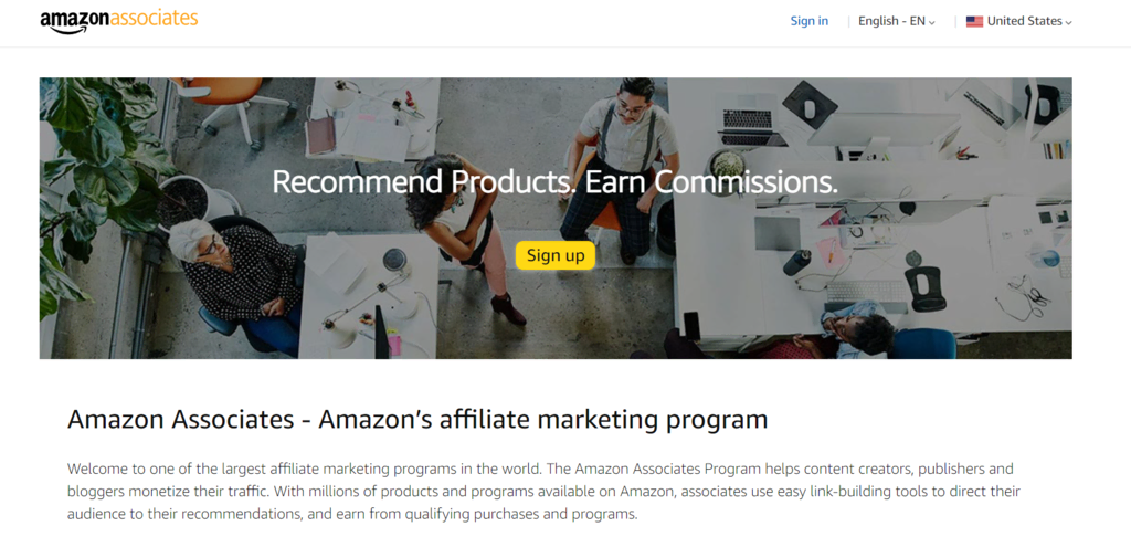 Amazon Associates Affiliate-Programm Landing-Page
