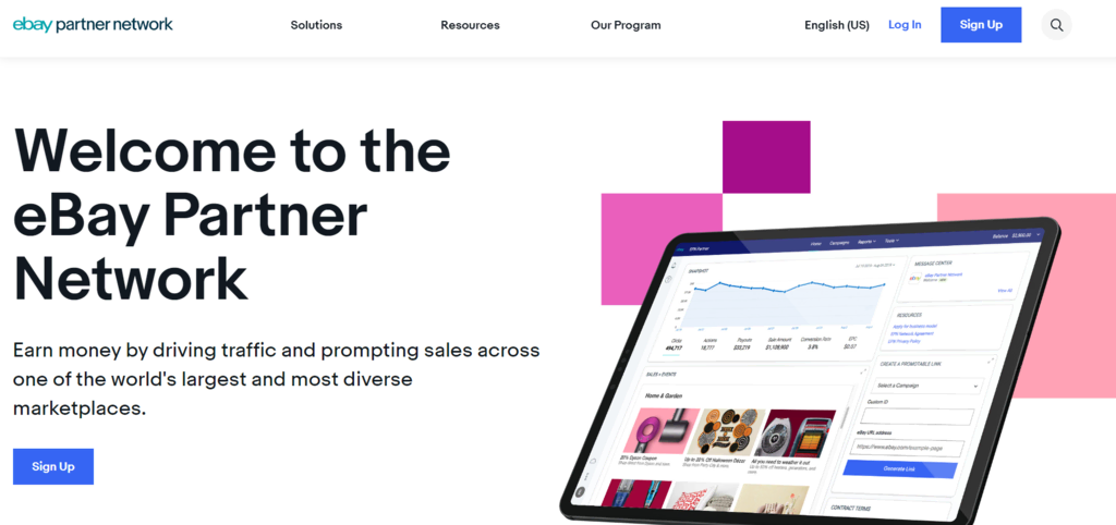 eBay Partner Network Affiliate-Programm Landing-Page
