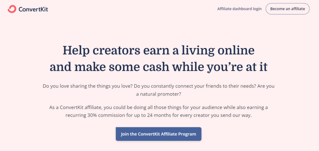 ConvertKit Affiliate-Programm Landing-Page
