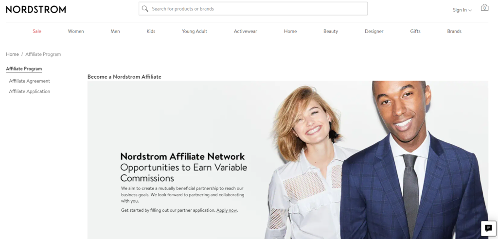 Nordstrom Affiliate Network Affiliate-Programm Landing-Page
