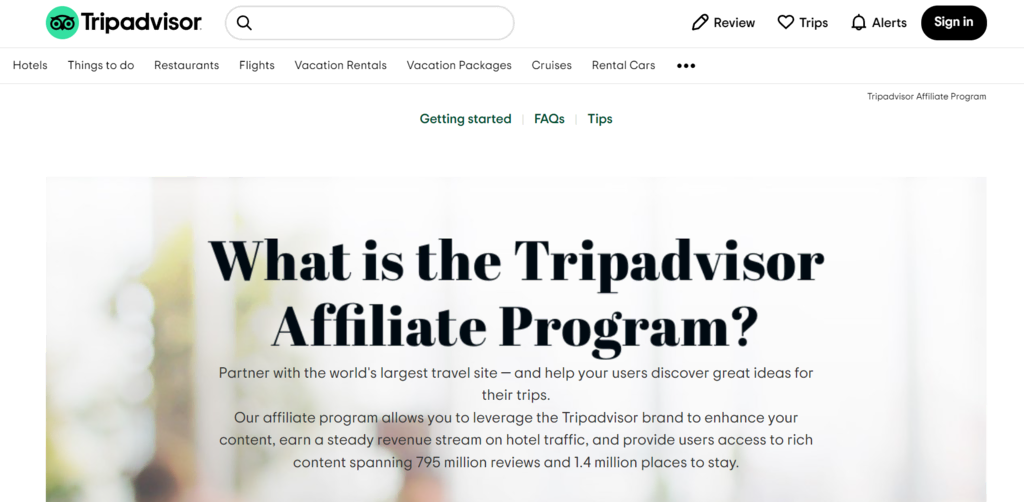 Tripadvisor Affiliate-Programm Landing-Page
