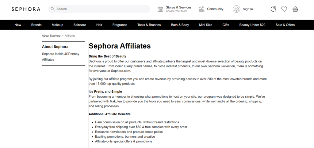 Sephora Affiliate-Programm Landing-Page
