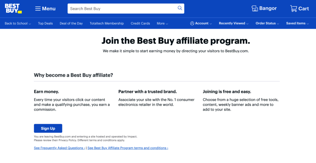 BestBuy Affiliate-Programm Landing-Page
