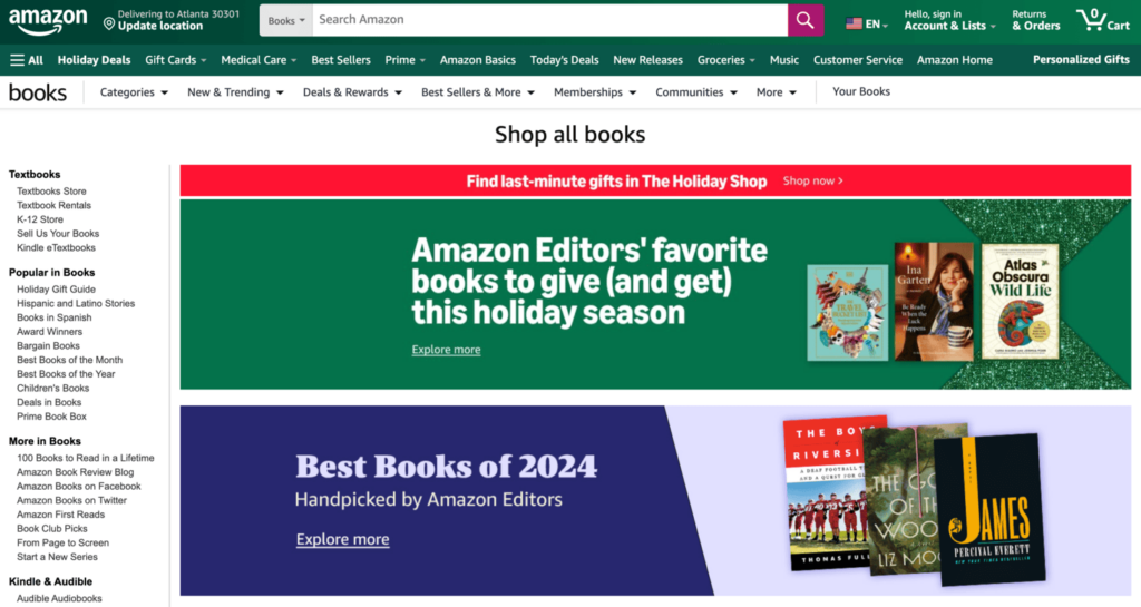 Homepage von Amazon Books
